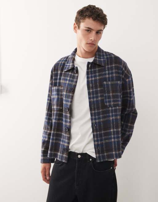 Reclaimed Vintage - Oversized geruite shacket in blauw 