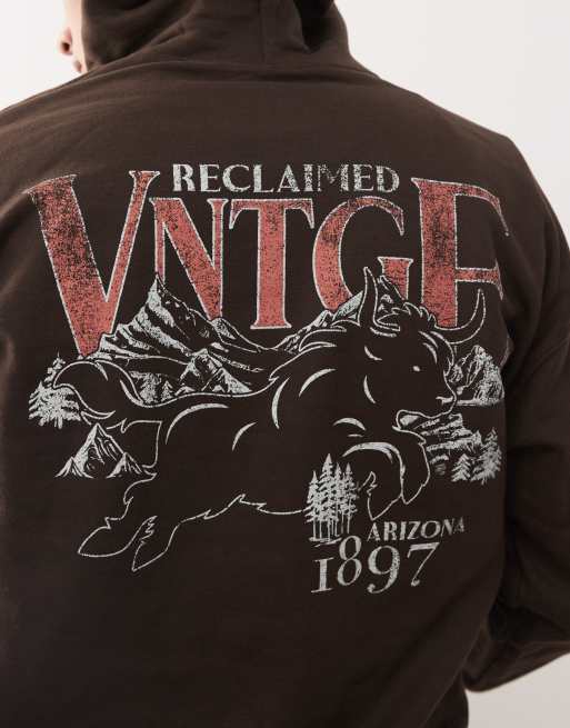 Reclaimed Vintage oversized hoodie with graphic back print in chocolate brown, 5 of 5