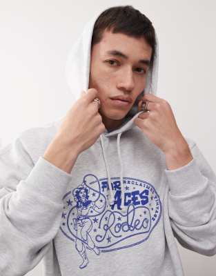 Reclaimed Vintage Oversized Hoodie With Rodeo Print In Gray Heather