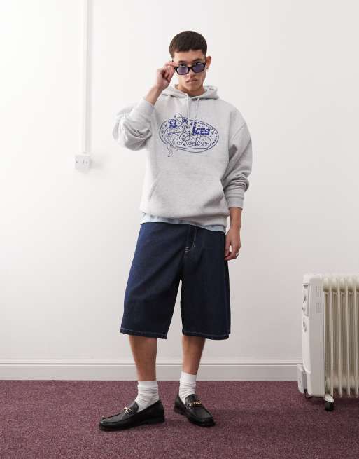 Reclaimed Vintage oversized hoodie with rodeo print in grey marl, 2 of 4