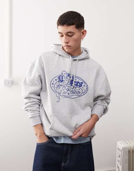 Reclaimed Vintage oversized hoodie with rodeo print in grey marl