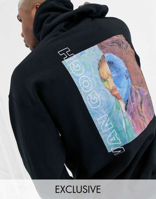 Reclaimed Vintage oversized hoodie with van gogh print in black