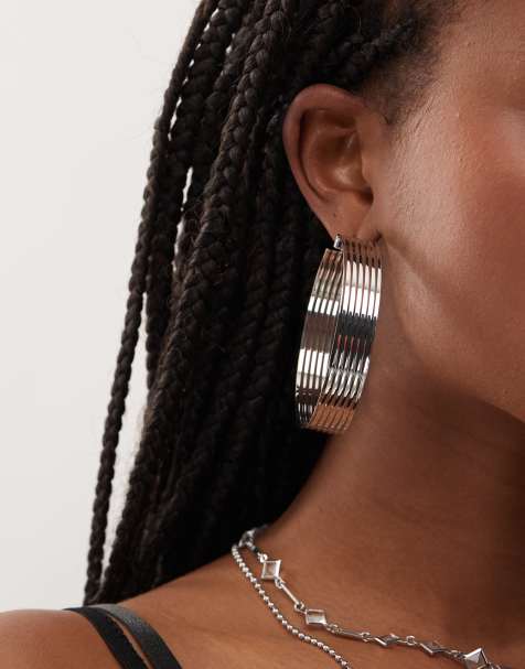 Reclaimed Vintage oversized hoop earrings in silver tone - view 1