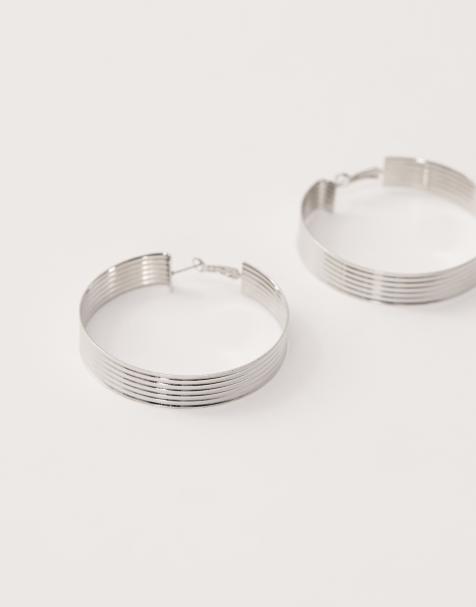 Reclaimed Vintage oversized hoops earrings in silver - view 1