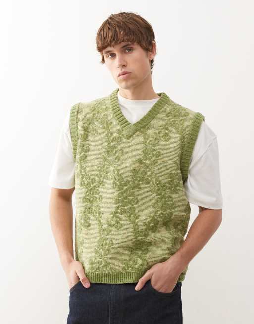 Reclaimed Vintage oversized knit tank with tapestry print in green