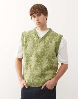 Reclaimed Vintage Oversized Knit Tapestry Tank In Green