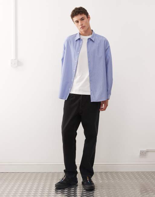 Reclaimed Vintage oversized long sleeve relaxed fit shirt in blue pinstripe