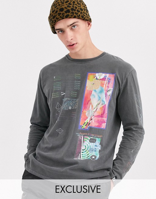 Reclaimed Vintage oversized long sleeve t-shirt in washed grey with print