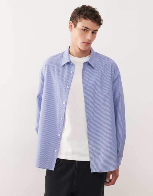 Reclaimed Vintage oversized longer length shirt in blue pinstripe