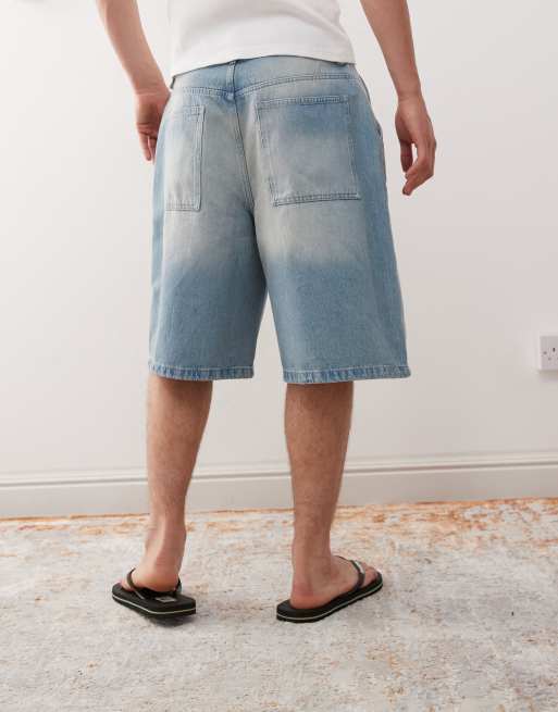 Reclaimed Vintage oversized longline denim jort in light blue faded wash, 4 of 5