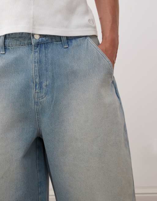 Reclaimed Vintage oversized longline denim jort in light blue faded wash, 5 of 5