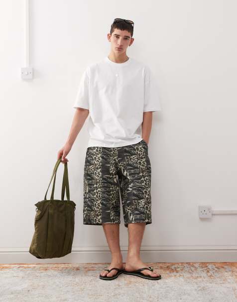 Reclaimed Vintage oversized longline denim jorts in camo animal print - view 1