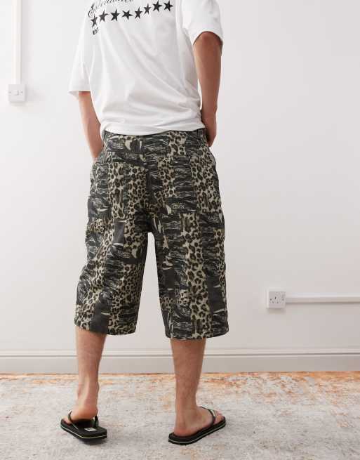 Reclaimed Vintage oversized longline denim jorts in camo animal print, 2 of 5