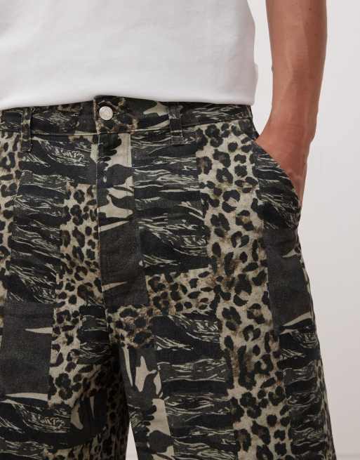Reclaimed Vintage oversized longline denim jorts in camo animal print, 3 of 5