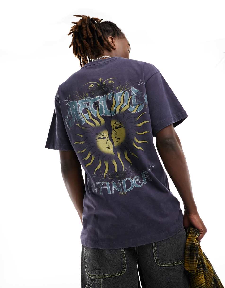 Reclaimed Vintage oversized mystic celestial skate tee in navy
