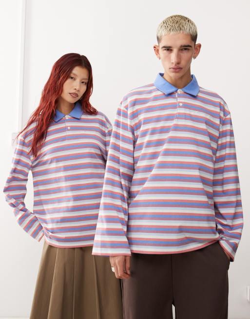 Reclaimed Vintage - Oversized og langærmet unisex-polotop med rugbystriber i flere farver
