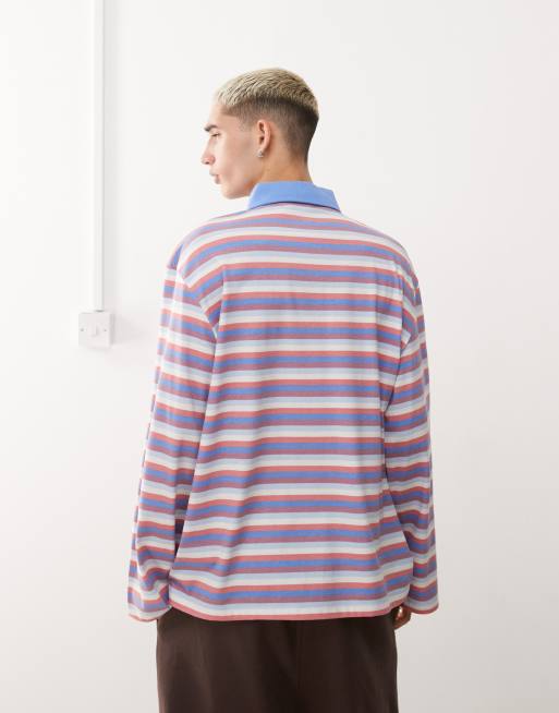 Reclaimed Vintage - Oversized og langærmet unisex-polotop med rugbystriber i flere farver, 3 af 4