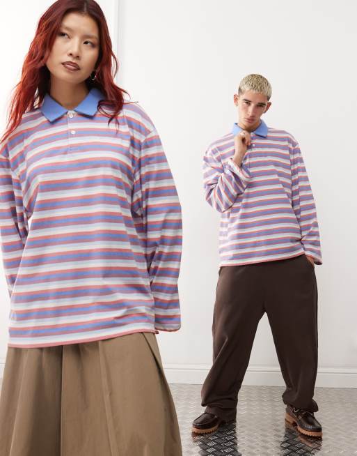 Reclaimed Vintage - Oversized og langærmet unisex-polotop med rugbystriber i flere farver, 4 af 4
