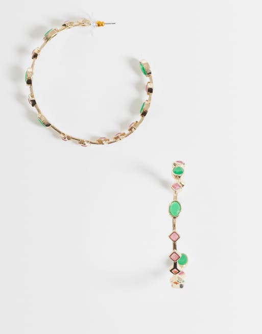 Reclaimed Vintage - Oversized oorbellen met siersteentjes in goud