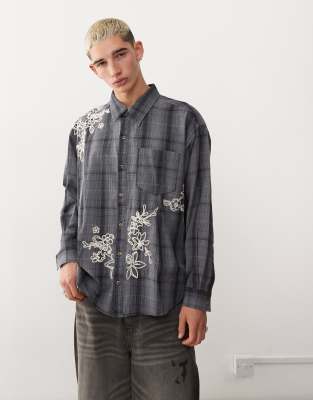 Reclaimed Vintage Oversized Plaid Shirt With Embroidery-multi