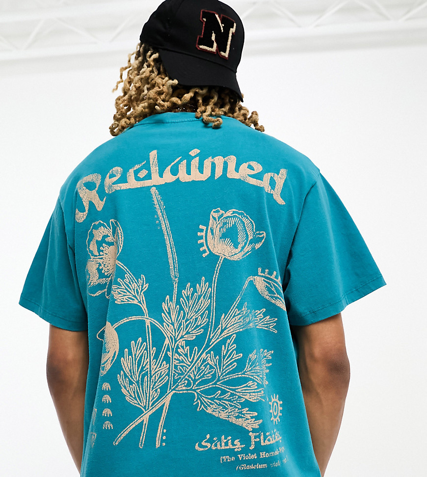Reclaimed Vintage oversized plant bouquet tee in teal-Green