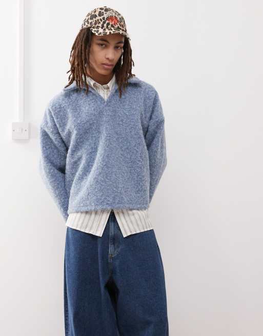 Reclaimed Vintage - Oversized polotrui met textuur in babyblauw