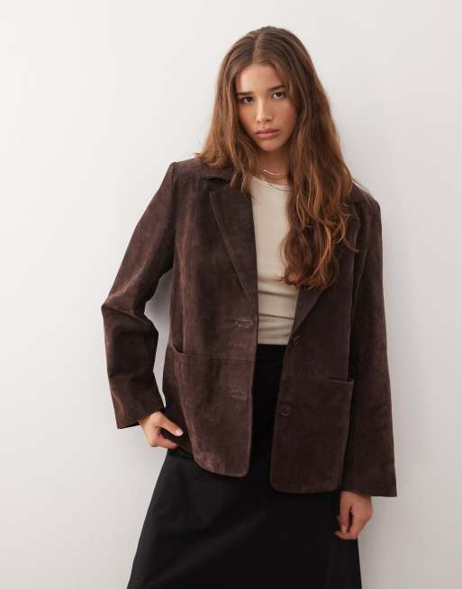 Reclaimed Vintage oversized real suede blazer in chocolate brown
