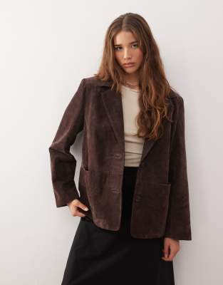 Reclaimed Vintage Oversized Real Suede Blazer In Brown
