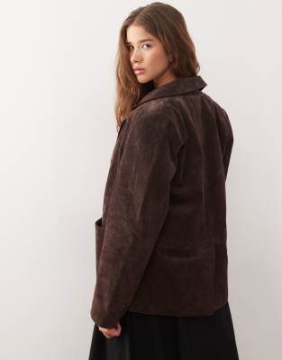 Reclaimed Vintage Oversized Real Suede Blazer In Brown