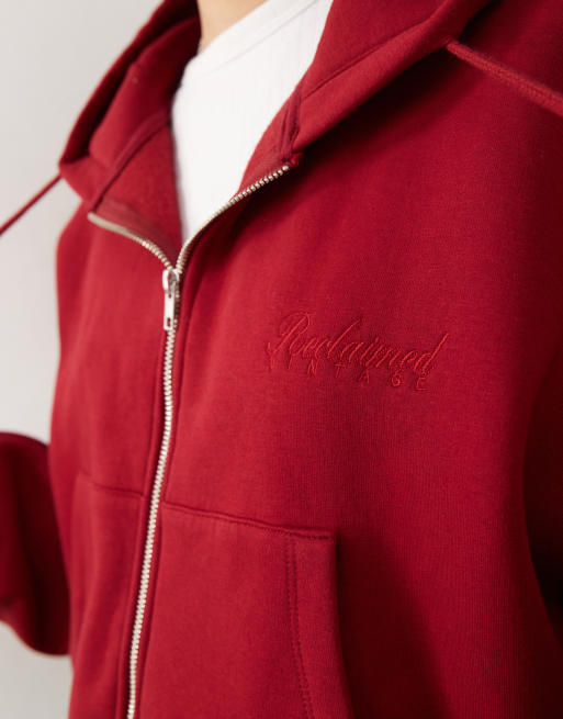 Reclaimed Vintage - Oversized rechte hoodie met rits in rood, 4 van 4