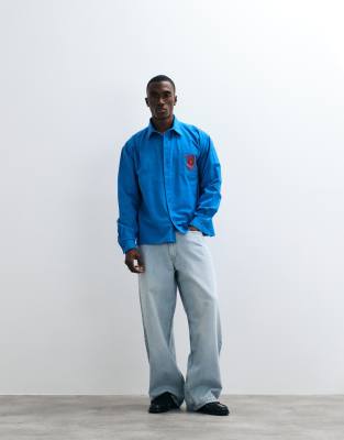 Reclaimed Vintage Oversized Relaxed Shirt With Logo In Blue
