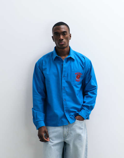 Reclaimed Vintage oversized relaxed shirt with logo in cobalt blue, 2 of 5