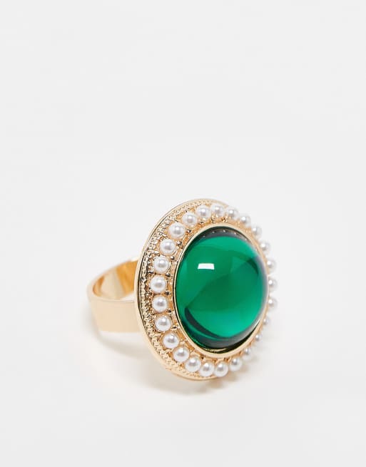 Reclaimed Vintage - Oversized ring met rand van imitatieparels in goud