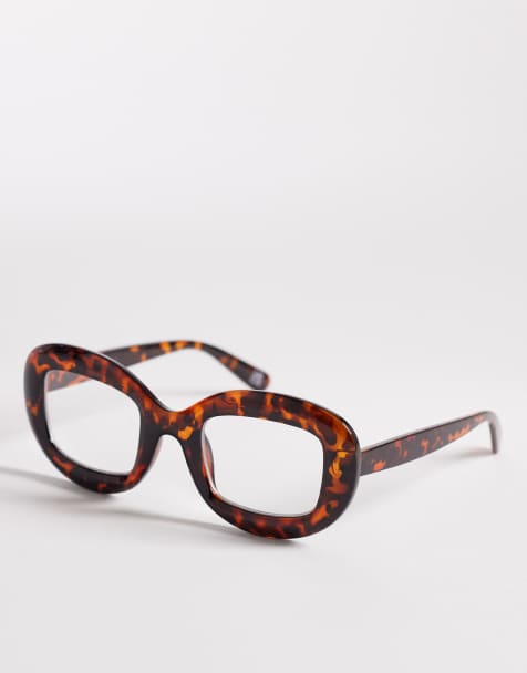 Reclaimed Vintage - Oversized ronde bril tegen blauw licht in oranje tortoise - view 1