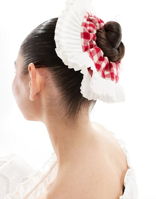 Reclaimed Vintage oversized scrunchie in red and white gingham check