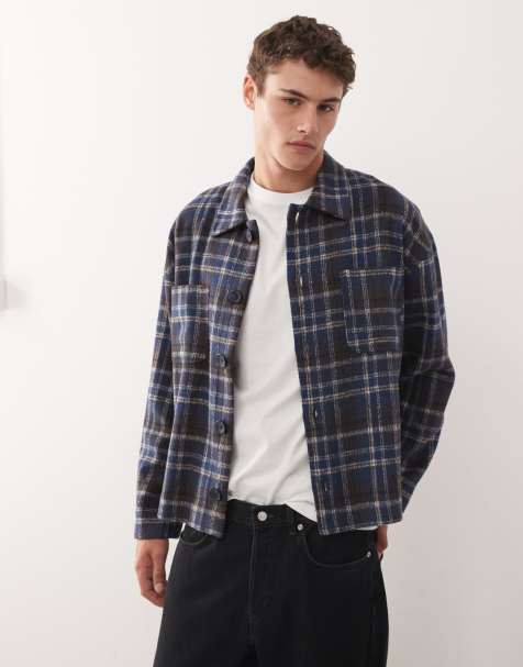 Reclaimed Vintage oversized shacket in blue check - view 1