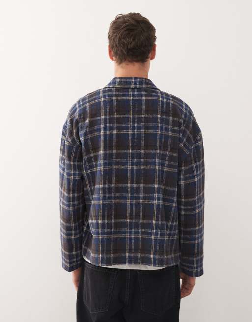 Reclaimed Vintage oversized shacket in blue check , 3 of 5