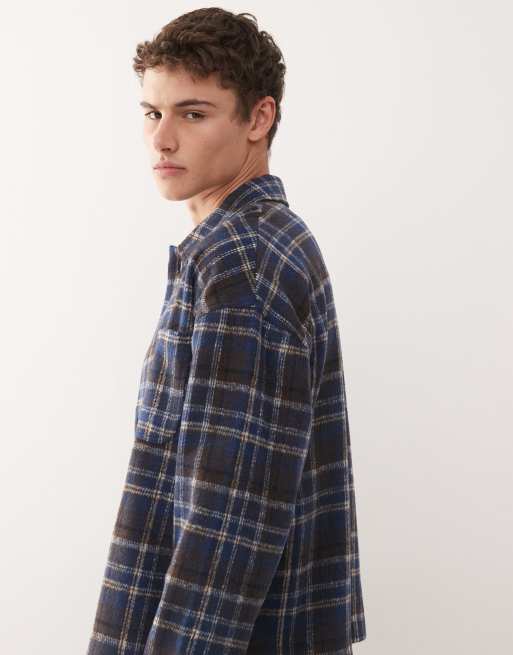 Reclaimed Vintage oversized shacket in blue check , 4 of 5