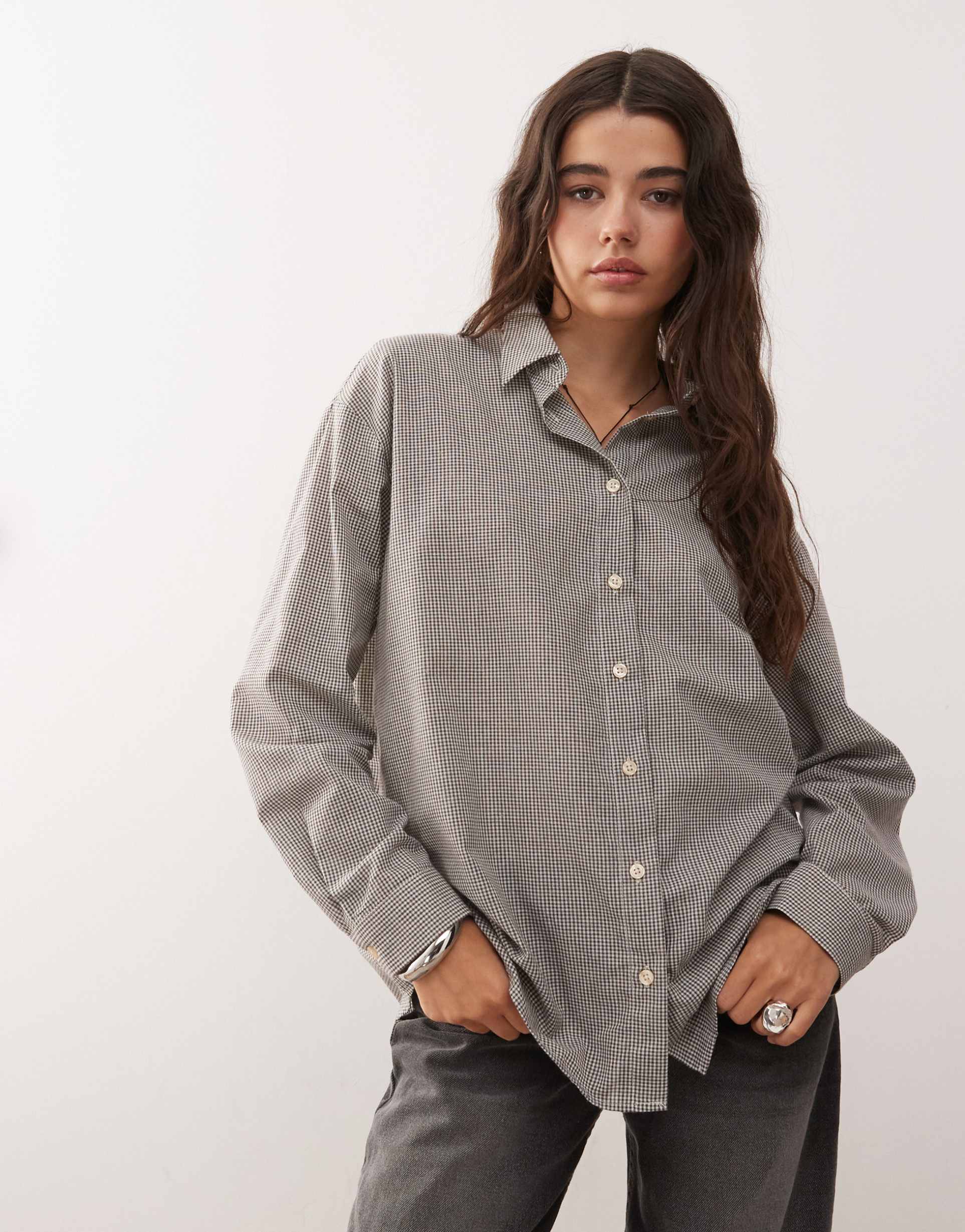 reclaimed vintage oversized shirt in brown gingham plaid