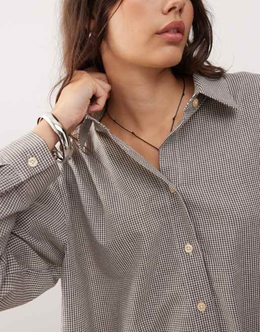 Reclaimed Vintage oversized shirt in brown gingham plaid, 3 of 4