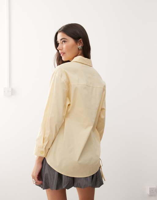 Reclaimed Vintage oversized shirt with ruching detail in butter yellow, 4 of 4
