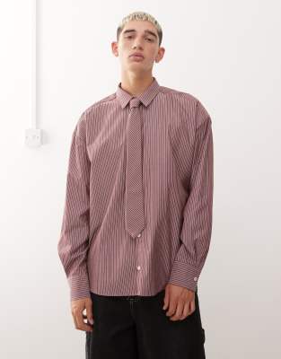 Reclaimed Vintage Oversized Shirt With Tie In Red