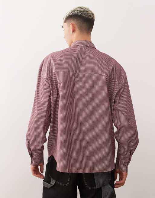 Reclaimed Vintage oversized shirt with tie in burgundy stripe | ASOS