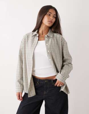 Reclaimed Vintage Reclaimed Vintage oversized shirt with vent back in green gingham check-Multi
