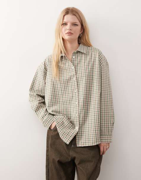 Reclaimed Vintage oversized shirt with vent back in green gingham check - view 1