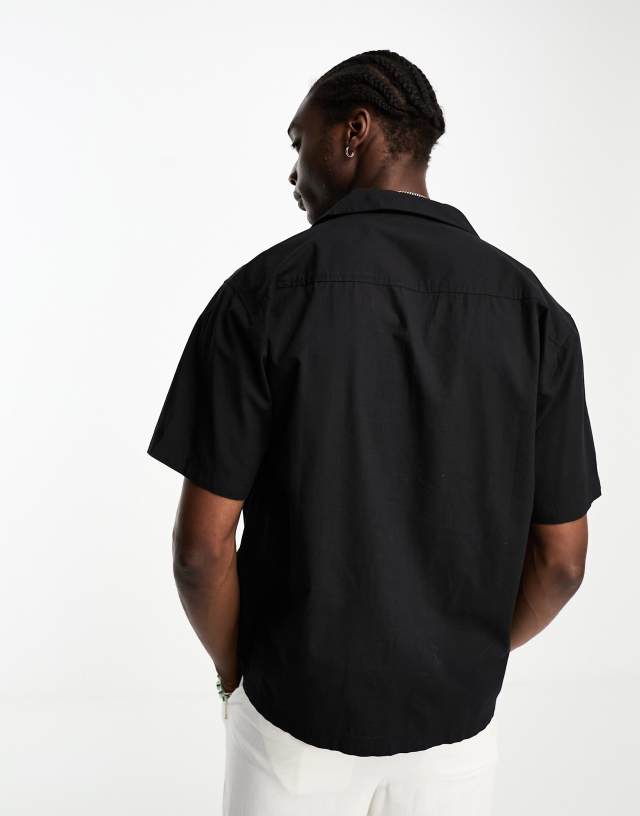 Reclaimed Vintage oversized short sleeve shirt with lace trim in black 1