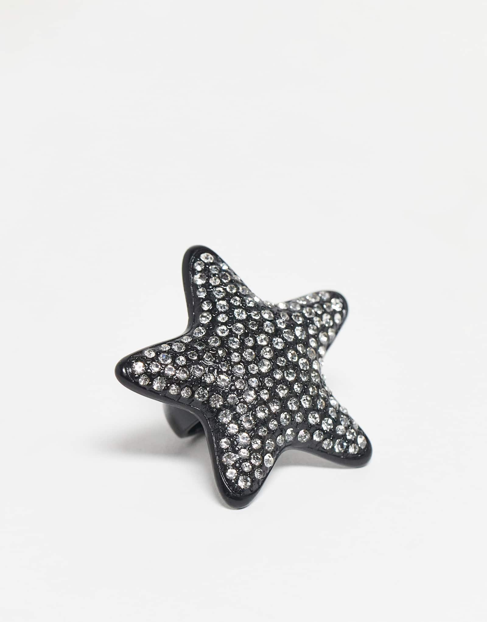 Восстановленное винтажное кольцо-звезда большого размера с бриллиантами черного цвета
