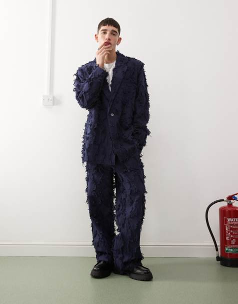 Reclaimed Vintage oversized suit jacket co-ord in navy with fraying - view 1