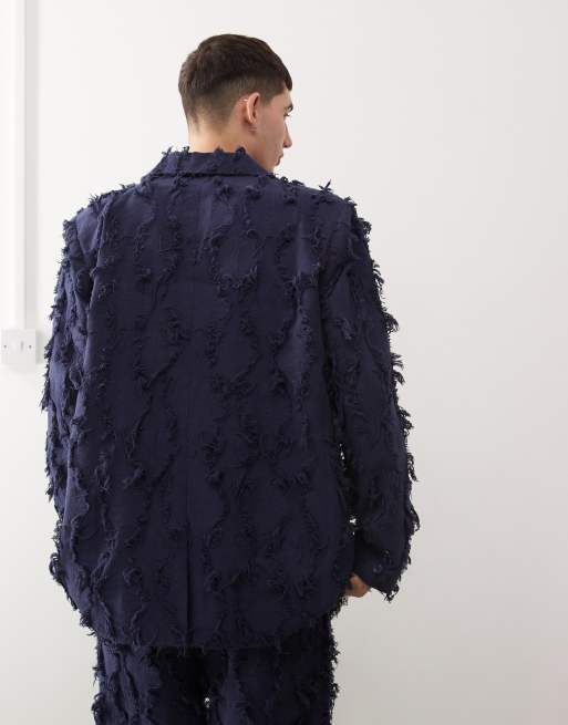 Reclaimed Vintage oversized suit jacket in navy with fraying - part of a set, 3 of 5