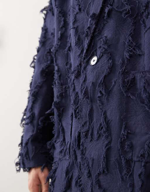 Reclaimed Vintage oversized suit jacket in navy with fraying - part of a set, 4 of 5
